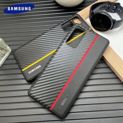 For Samsung Galaxy S20FE Luxury Case Genuine Leather + Carbon Fiber Shell S 20 FE Soft TPU Antiskid Protection Back Cover