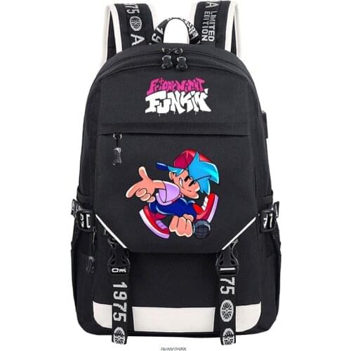 Anime Friday Night Funkin Students School Backpacks USB Charging Black School Bags For Teenagers Travel Multifunction Mochilas