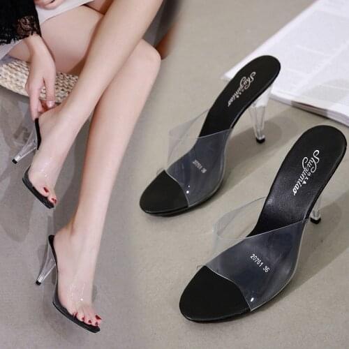 Dwayne Sexy Super High Heel Slides 10CM&7CM Nightclub Transparent Slippers PVC Womens Dress Shoes Dropshiping Plus Size 34-45