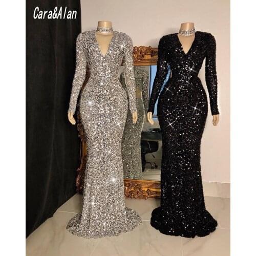 Sexy Graduation Robes Long Sleeves Prom Dresses 2021 Sequin Backless Evening Dress Party Gowns vestidos de la celebridad