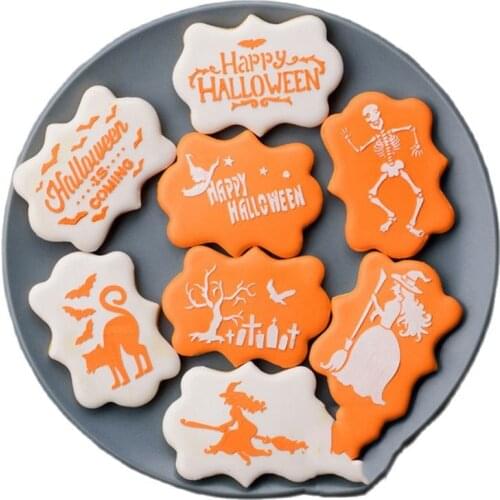 Happy Halloween Cookies Stencil Cutter Coffee Cake Stencils Template Biscuits Fondant Mold Cake Decorating Tools Bakeware