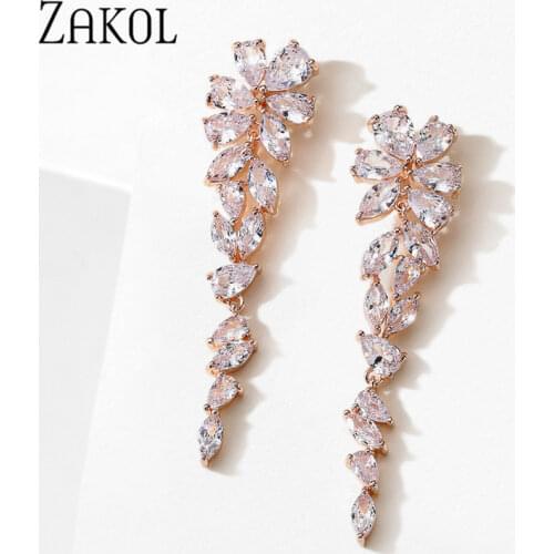 ZAKOL Poland Luxury AAA Cubic Zirconia Long Leaf Dangle Drop Earrings for Women Fashion Dinner Wedding Accessories EP2888