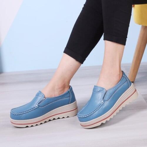 Genuine Leather Loafers For Women Slip-on Flat Shoes Platform Sneakers Light 5 Colors Ladies Height Increasing Thick Soles Flats