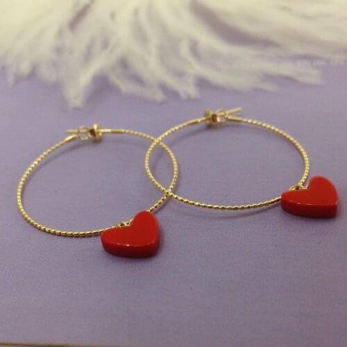 MADALENA SARARA 18K Women Earrings Red Heart Stone Pendant Au750 Geometric Circle Women Earrings