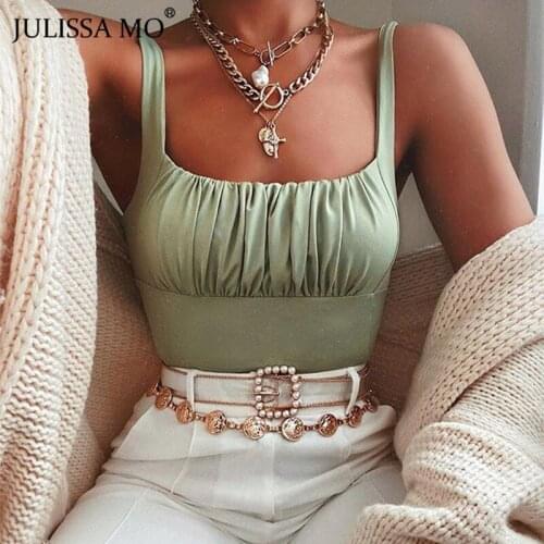 JULISSA MO Sexy Spaghetti Strap Women Crop Tops Square-Neck Backless Mini Summer Tank Top Female Ruched Basic Tee Streetwear2020