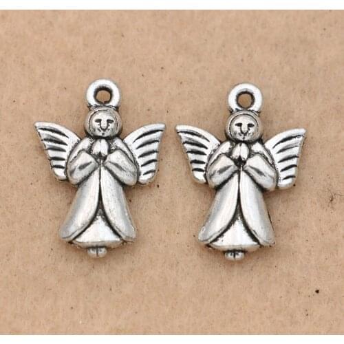 10pcs Antique Silver Plated Angel Charm Pendant for Bracelet Necklace Jewelry DIY Making Accessories 20x14mm