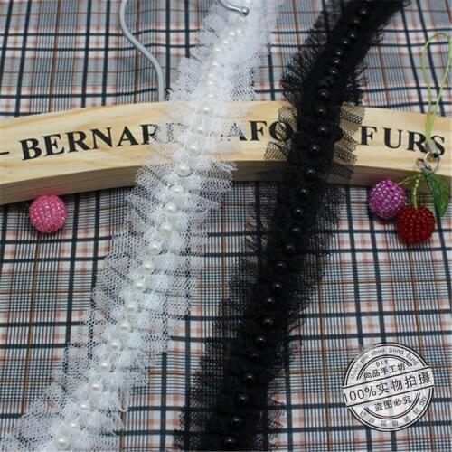 10Yards White Embroidery Lace Sequin Fabric With Pearl Jacquard Ribbon Lace Fabric,DIY Pearl Trims Manual Wedding Accessories