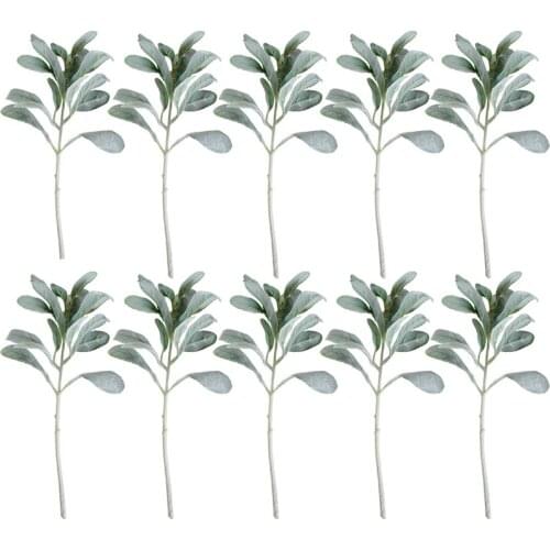 12 Pcs Artificial Flocked Lambs Ear Leaves Dusty Stems Flocked Oak Leaves Lambs Ear Leaf for Home Wedding DIY