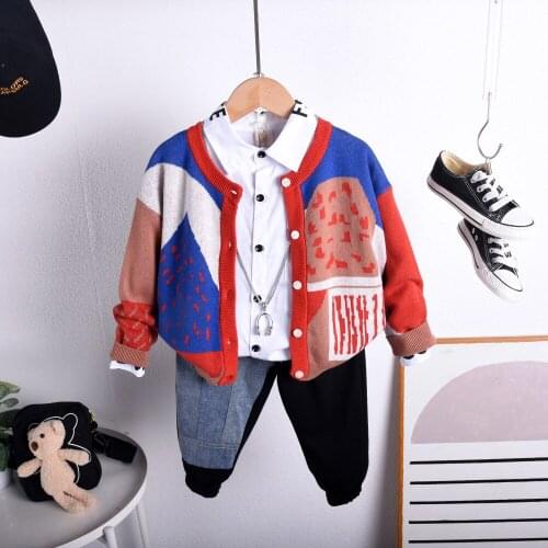 3Pcs Spring Autumn Cotton Children Clothing Sets Knit Cardigan+ Shirt+Pants Baby Boys Clothing Suit Kids Clothing for Boys Sets