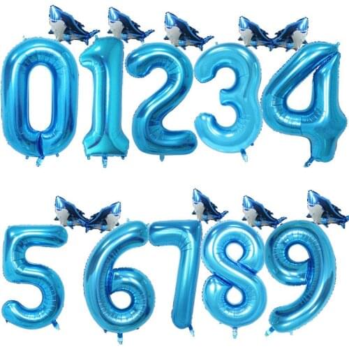 2pcs 32inch Blue 0-9 Number Foil Balloons With Mini Shark Baby Birthday Party Balloon Baby Shower Birthday Party Decoration