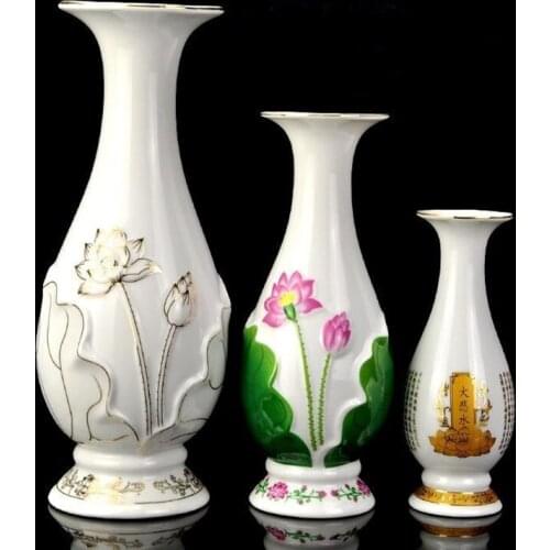 8 inch Ceramic Buddha Vase Buddha Hall Supplies Domestic Water Cup Lotus Vase Relief Vase Buddhist Flower Bottle Decoration