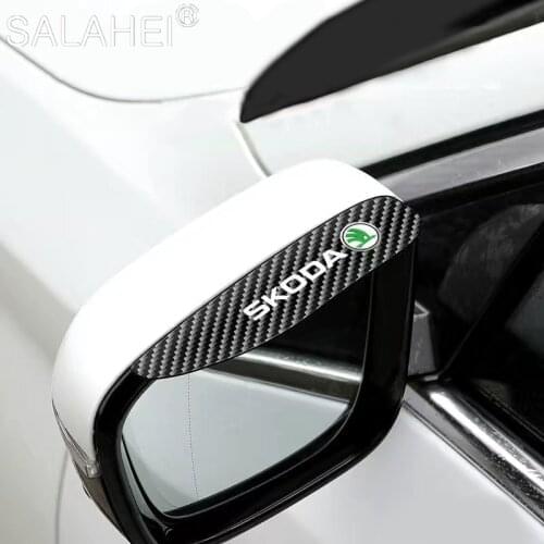 2Pcs Car Rear View Mirror Carbon Fiber Pattern Rain-proof Eyebrow For Skoda Fabia Kamiq Karoq Kodiaq Octavia Rapid Scala Superb