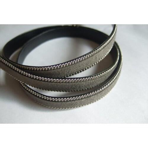 Free shipping 100meters dark gray 10x2mm Flat Suede Leather cord , imitation flat leather cord 10mm