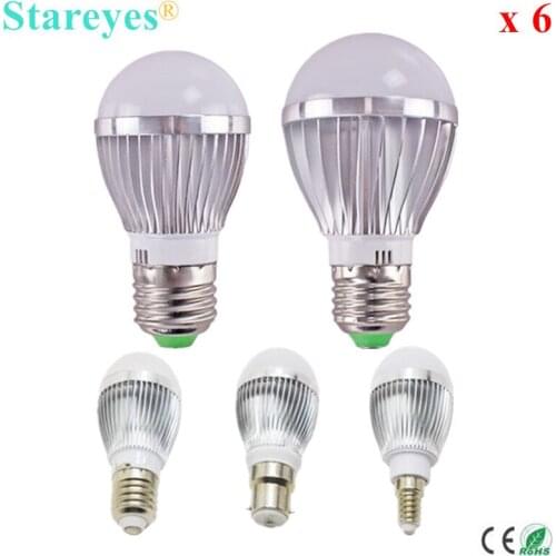 Free shipping 6 pcs Dimmable Bubble Ball Bulb AC85-265V 5W 4W 3W E14 E27 B22 GU10 High power Globe light LED Bulb LED Lamp
