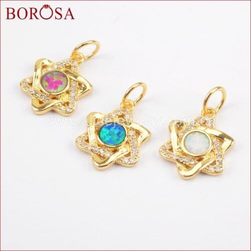BOROSA Micro Pave CZ Manmade Opal Star Pendant Jewelry,Fashion Mix Color Drusy Rainbow Opal Pendant for Necklace WX635