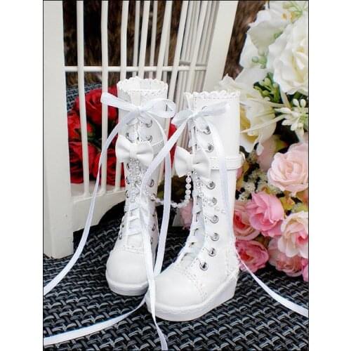 D01-P148 children handmade toy 1/3 1/4 Doll Accessories BJD/SD doll shoes Beaded Bow Lace White brown Boots 1pair