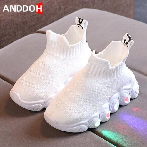 Size 21-30 Child Glowing Toddler Shoes Boys Breathable Luminous Sneakers Girls Non-slip Sneakers Baby Led Soft Bottom Socks Shoe