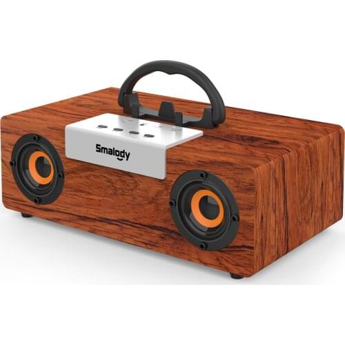 New SMALODY SL-60 Bass BT5.0 Speaker Portable Classic Wooden Wireless Soundbox TWS Stereo Subwoofer TF Slot Dust-proof Speaker