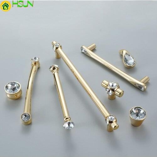 Crystal Knobs Kitchen Cabinet Handles Gold Shoebox Closet Door Pulls Drawer Knobs Wardrobe Pullers with Screws Hardware
