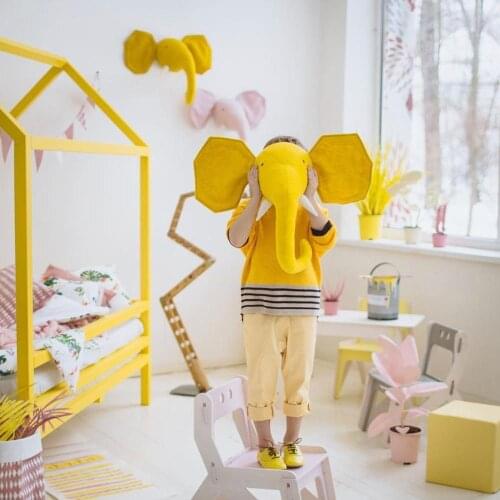 Child Room Wall Animal Stuffed Plush Toy Elephant Rabbit Head Mount Toys Bedroom Decoration felt Artwork Wall Dolls for Kids