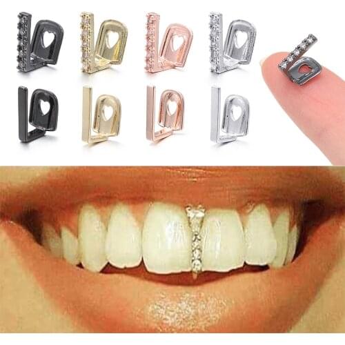 New Hip Hop Gold Teeth Grillz Top Crystal Punk Teeth Caps Cosplay Party Tooth Rapper Funny Jewelry Gift Fashion Accessories