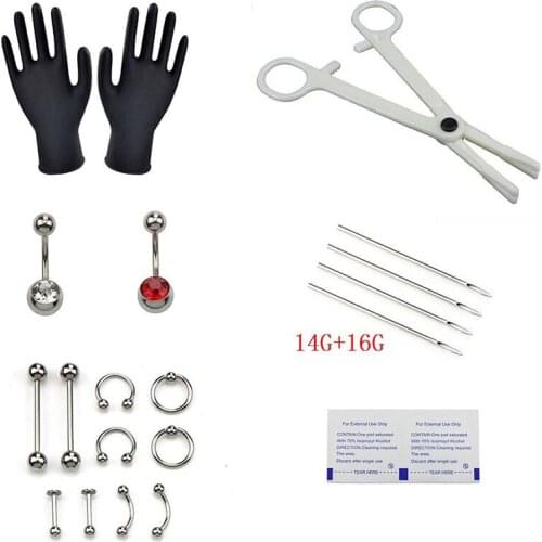 Hot Sales 16G 14G Belly Nipple Eyebrow Lip Nose Ring Tongue Body Piercing Kit Jewelry Tool Piercing Needles For Body Jewelry New