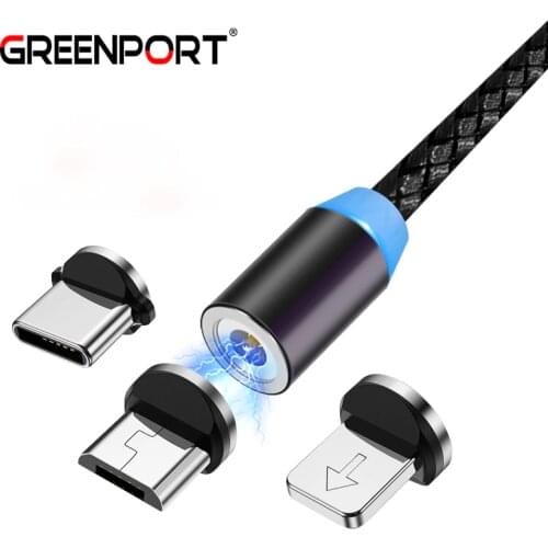 GREENPORT 1st Round Magnetic Mobile Phone Cables for iphone xs max Samsung S9 S8 Note 9 Micro Usb C Charging Phone Cable