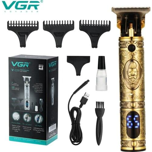 VGR LCD Digital Barber Retro Electric Hair Clipper Professional Beard Trimmer Haircut Razor USB Rechargeable R-228