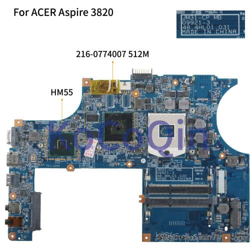 KoCoQin Laptop motherboard For ACER Aspire 3820 3820TG JM31-CP Mainboard MB.PV001.001 09921-3 48.4HL01.031 216-0774007 HM55