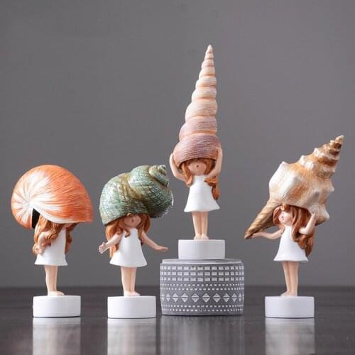 CONCH GIRL ABSTRACT MINIATURE MODEL RESIN FIGURINES FOR HOME DECORATION ACCESSORIES CHILDREN TOYS BIRTHDAY GIFTS PHOTOGRAPH PROP