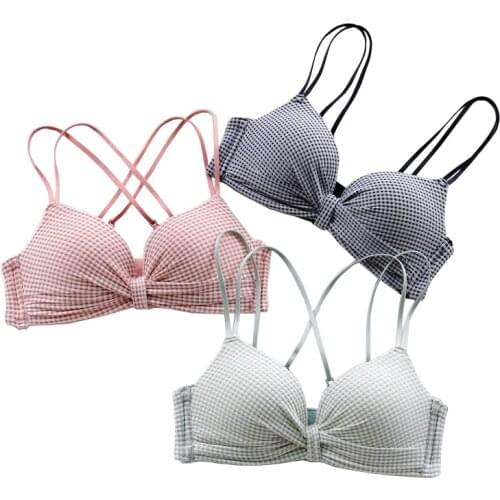 Fashion Beautiful back Sexy Lingerie 3/4 Cup Push Up Women Bra Plaid Print Seamless Underwear Comfort Wireless Bralette Girl Bra