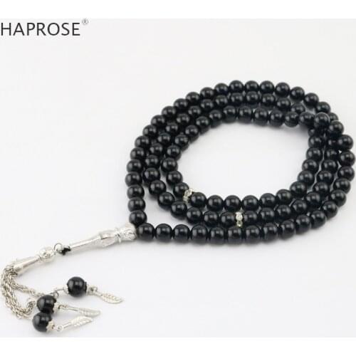 Fashion necklace black agate necklace Round Shape Prayer 99 beads Islamic Muslim prayer beads Allah Rosary Natural agate 6-10mm
