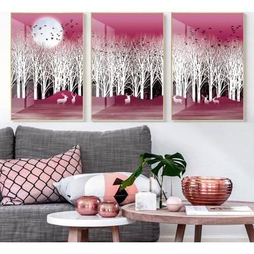 Watercolor Forest Deer Moon Poster Wall Art Abstract Canvas Painting Modern Living Room Picture Posters And Prints Home Decor