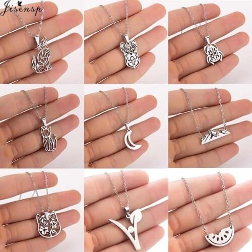 Jisensp New Arrival Lovely Fox Pendant Necklace Hollow Animal Stainless Steel Necklace Fashion Jewelry for Women collier femme