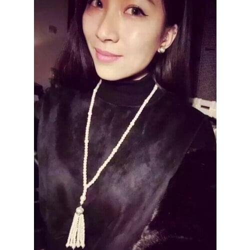 Hand knotted natural long 80cm 4-5mm 7-8mm white freshwater pearl women tassel necklace new style