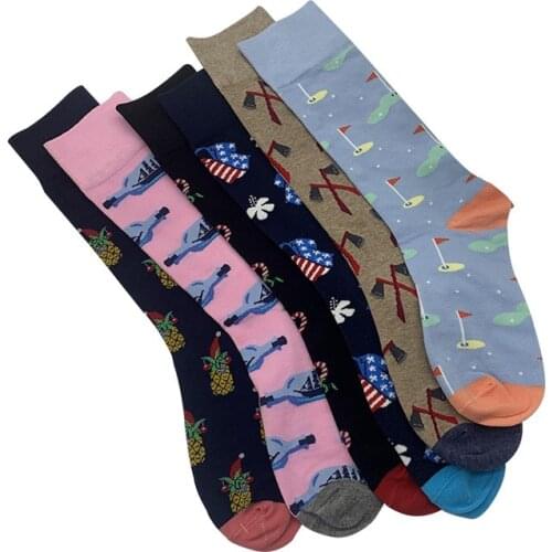 Peonfly Mens Casual Happy High Quality Combed Cotton Men Plant Animal Cartoon Designs Funny Crew Compression Socks