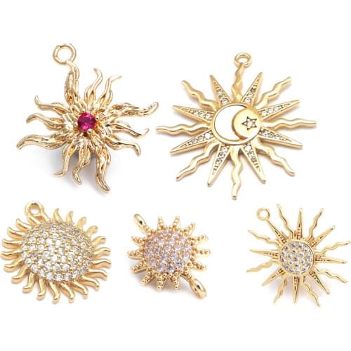 40012)10PCS 21x23MM 24K Champagne Gold Color Brass and Zircon Sun Charms Pendants Jewelry Making Supplies Findings Accessories