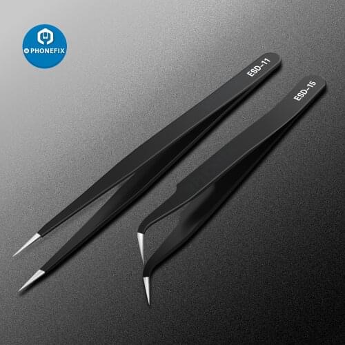 Industrial Tweezers Anti-static Curved Pointed Tip Precision Steel Tweezer Phone PCB Electronic Components Repair Hand Tools Set