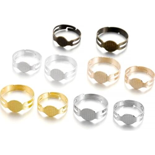 40PCS/lot 7 8mm Adjustable Blank Ring Settings Findings Gold Plated Rings For DIY Fashion Rings Jewelry Making Accessories