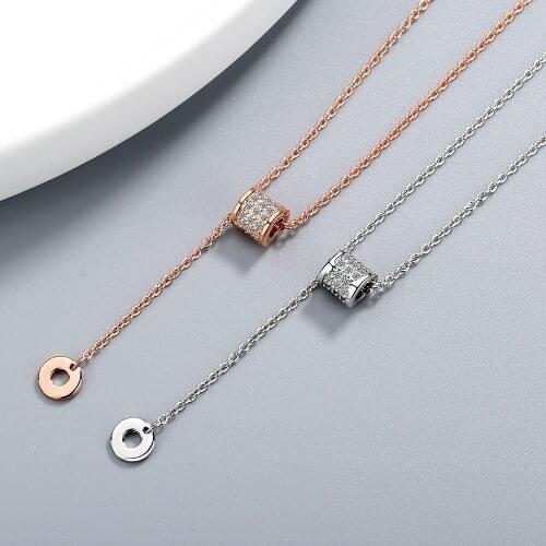 925 Sterling Silver Cylinder Mosaic Cubic Zircon Pendant Necklace Fashion Clavicle Chain Geometric Jewelry For Women S-N506