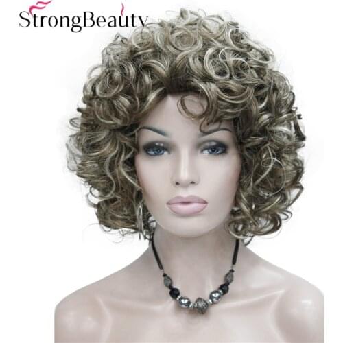 StrongBeauty Short Curly Wig Medium Length Hair High Heat Synthetic Wig For Women