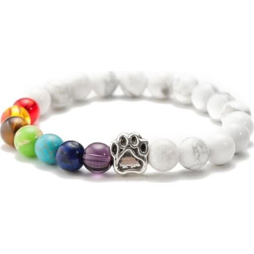 Dog 8mm Punk multicolor Agate beads Chakra Reiki Buddha Yoga Bracelet elastic adjustable Volcanic Stone Bangles erf23