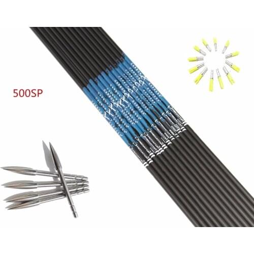 12pcs Shooting carbon arrow shaft ID4.2mm sp500/600/700/800+12pcs pin nock+12pcs Stainless steel target point for DIY arrow