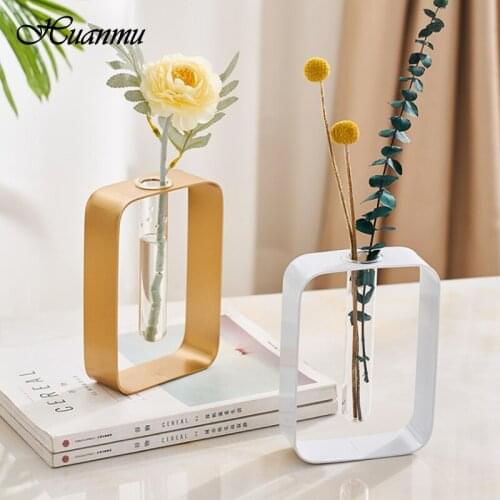 Wrought Iron Glass Test Tube Vase Hydroponic Flower Bottle Coffee Shop Desktop Aquatic Green Plants Flower Decorative Ornaments