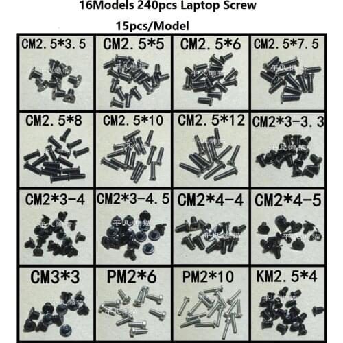 SSEA New 16 Models 240pcs/lot laptop screws for Asus for Acer for Toshiba for Dell for HP for SONY 15pcs/Model
