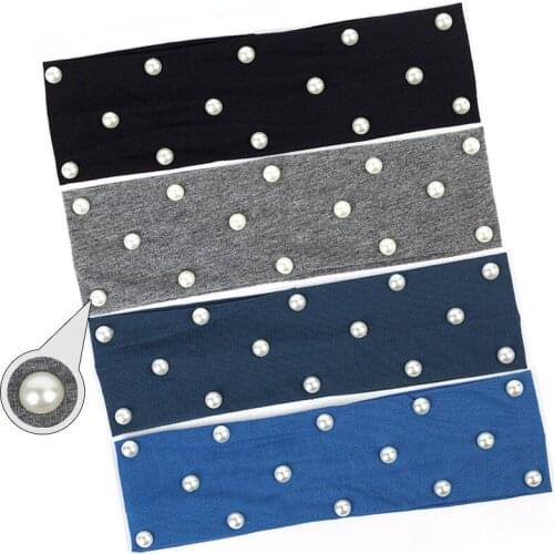 Fashion Girls Flat Hairband White Pearls Hair Accessories Female Women Elastic Headband Turban Wraps Cotton Handmade Headwear