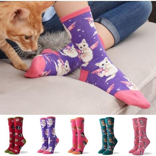 FRALOSHA Womens Socks 70% Cotton Cute Crazy Happy Cartoon Pink Sweet Funny Harajuku Novelty Kawaii Cat Alien Shiba Inu Girl