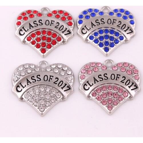 1"*1" inches New listing zinc studded with sparkling crystals Class of 2017 Heart Pendant DIY Jewelry