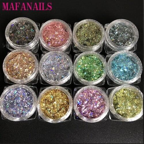 12 Boxes/Lot Chameleon Ultra-thin Nail Flakes Nail Art Glitter Holographic Scrap Colorful Peacock Glitter DIY Nail Decoration