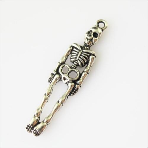 18 New Halloween Skull Tibetan Silver Tone Charms Pendants 9x39mm